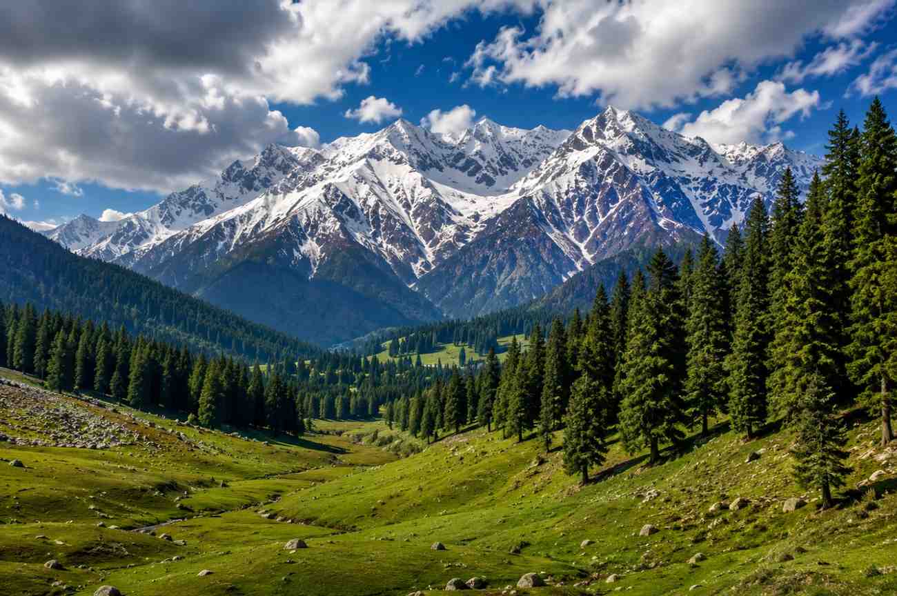 Pine-forested valley of Pahalgam, Kashmir