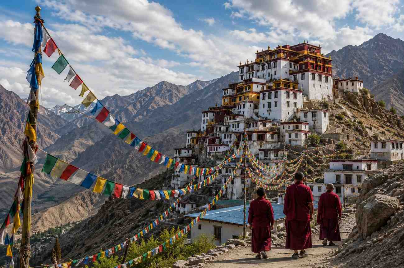 Thiksey Monastery perched on a hilltop in Ladakh