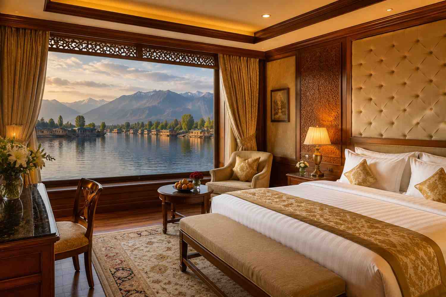 Luxury houseboat suite overlooking Dal Lake, Srinagar